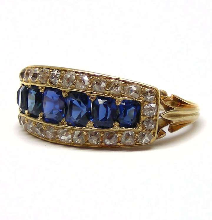 Late 19th century sapphire, diamond and yellow gold ring